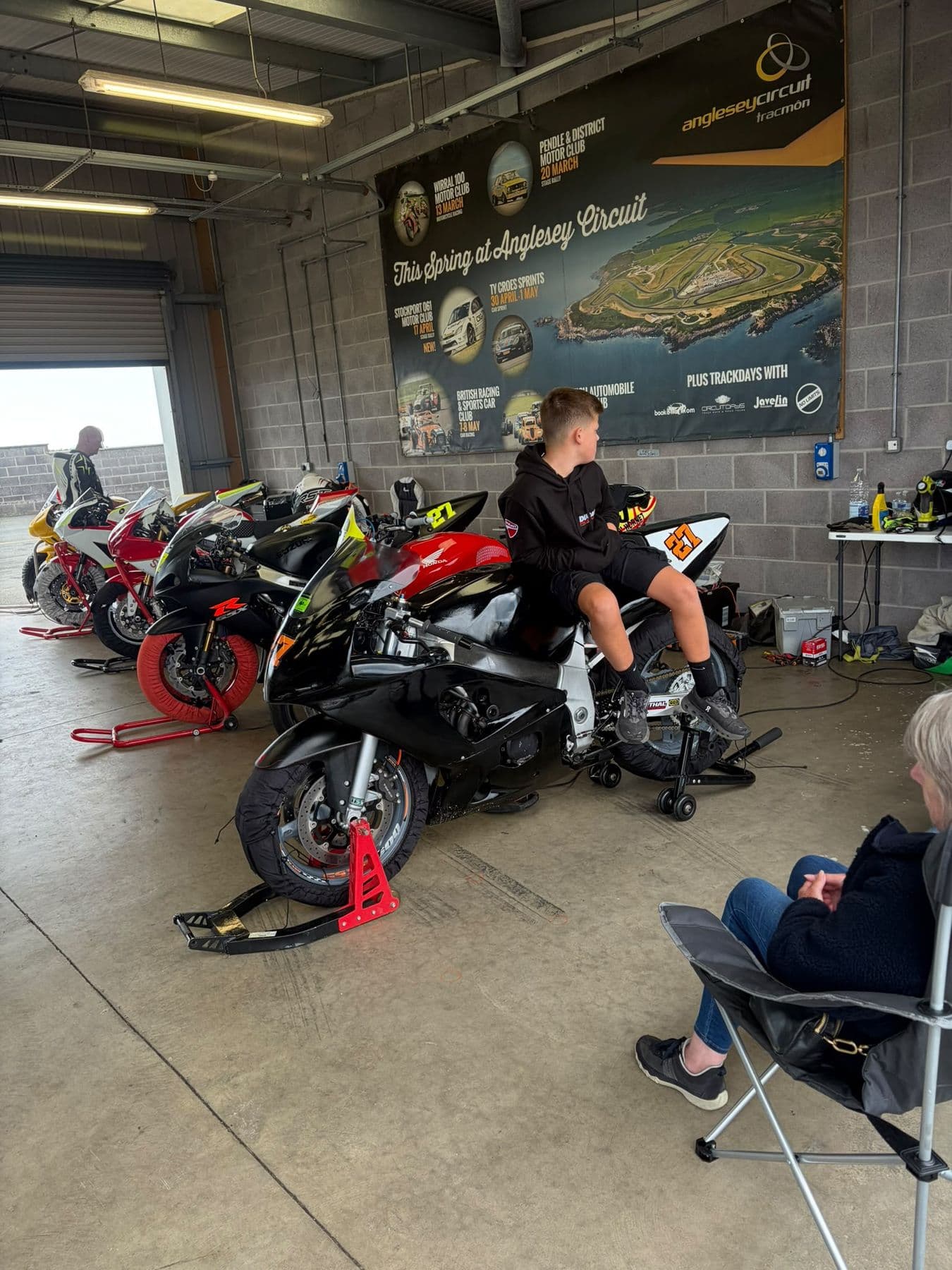 In the garage at the circuit