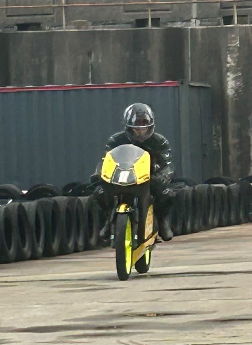 Ted riding towards the camera at a training session